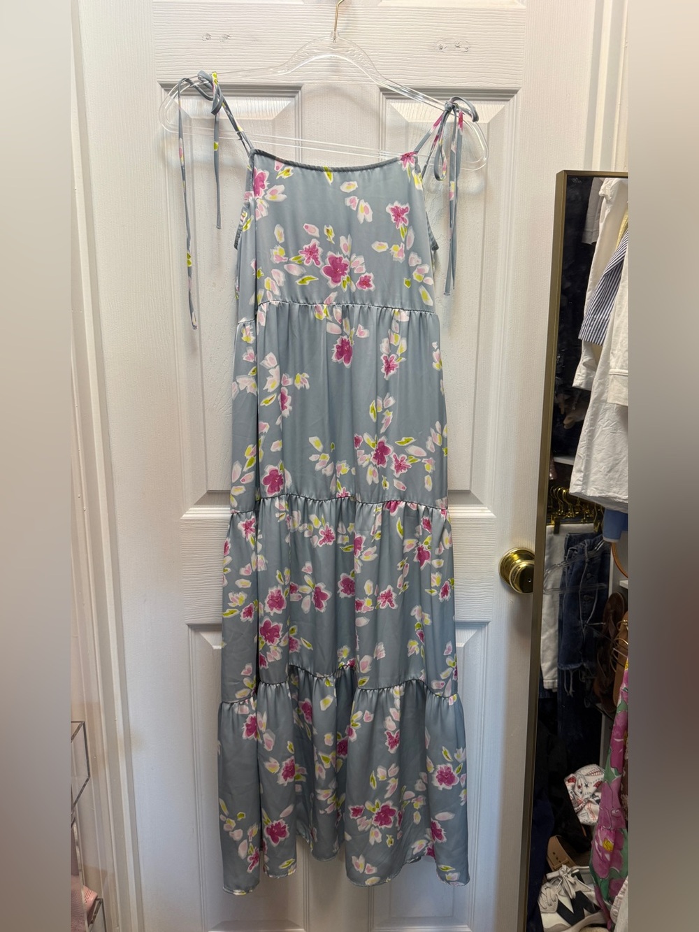 Zara Blue Floral Tie-Shoulder Tiered Maxi Dress